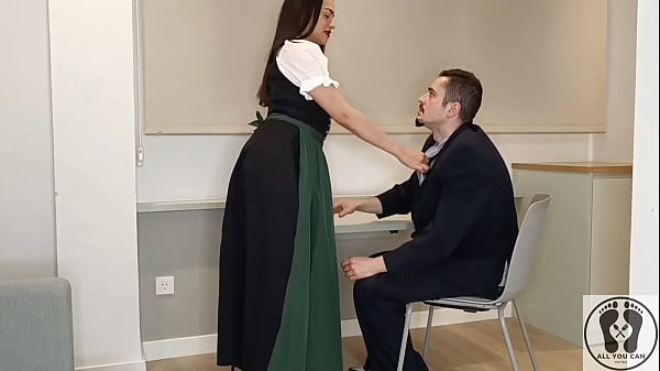 WEARING A TRADITIONAL AUSTRIAN DIRNDL SHE JERKED HIM OFF