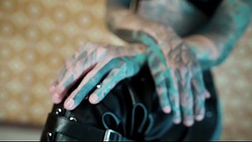 Heavy Tattoos & Piercings – Thigh High Leather Boots, Extreme Anal Stretch on Huge Black Dildo Chair