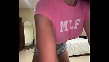 Stepmom with big tits curled up in dog style and shows pussy