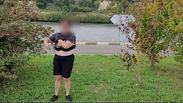 Milf’s big saggy tits exposed in public