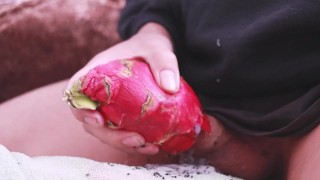 I was so horny I used a dragon fruit to jerk off and then took a long piss
