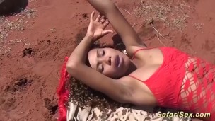 outdoor threesome orgy with african babe