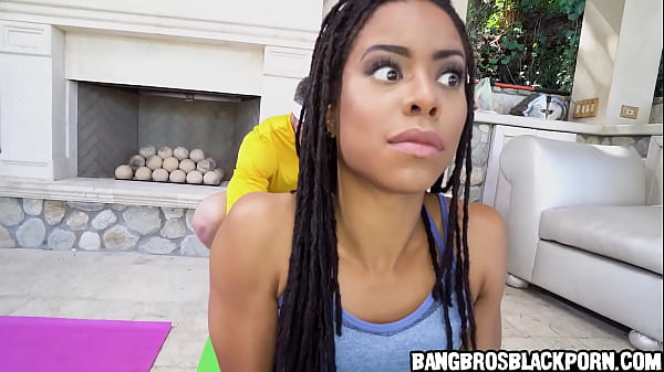 Black babe sucks her yoga trainer’s big cock