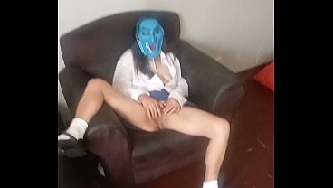 19 year old teen girl masterbate in her school uniform on the couch