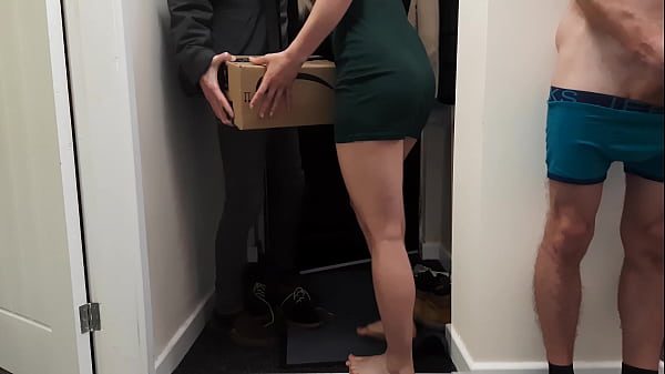 Cuckold husband shares his horny wife with delivery guy.