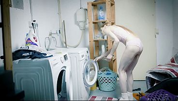 Hot MILF from Austria gets fucked in the ass while doing laundry